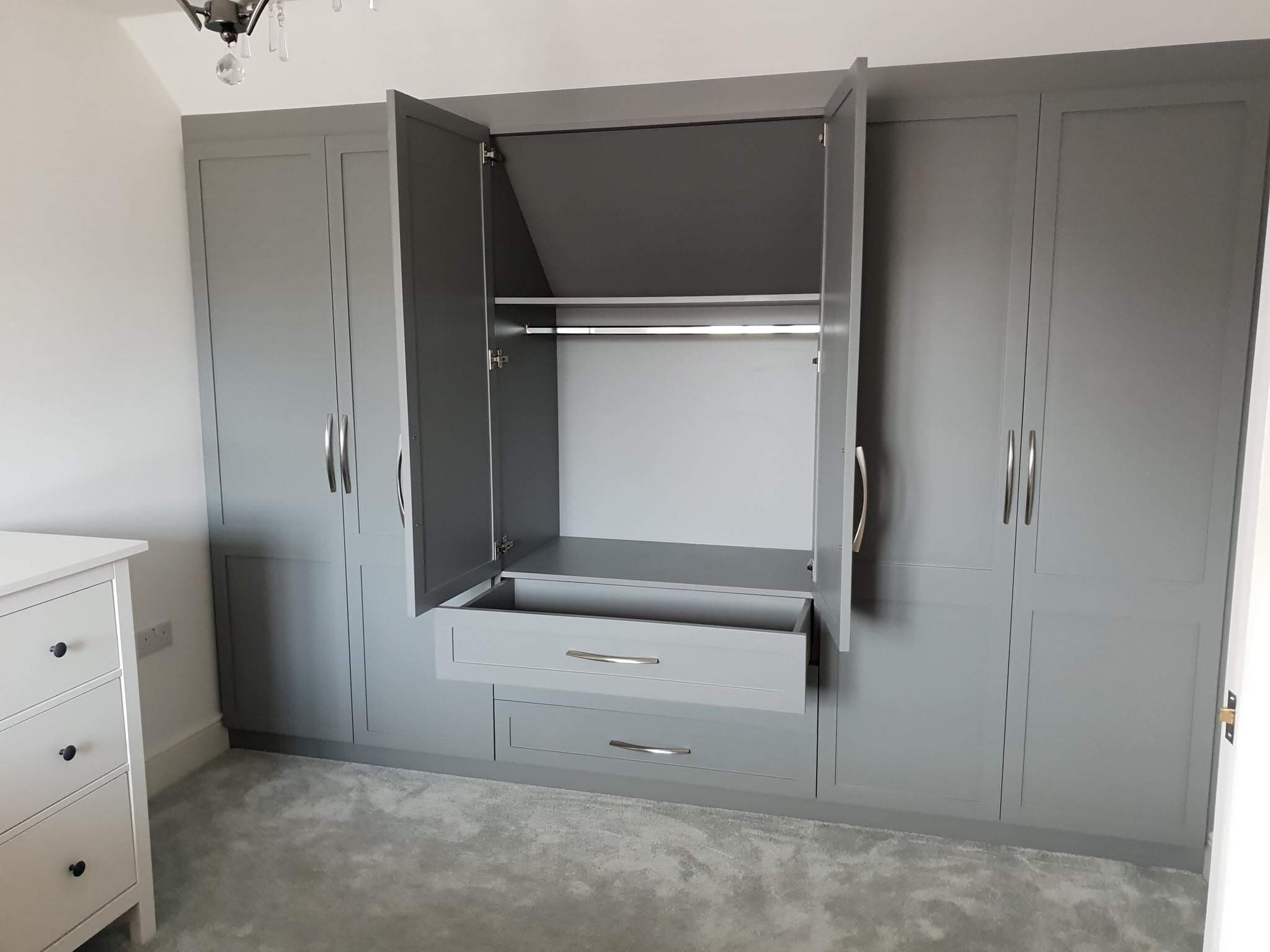 Bedroom Fitted Grey Wardrobe Interior