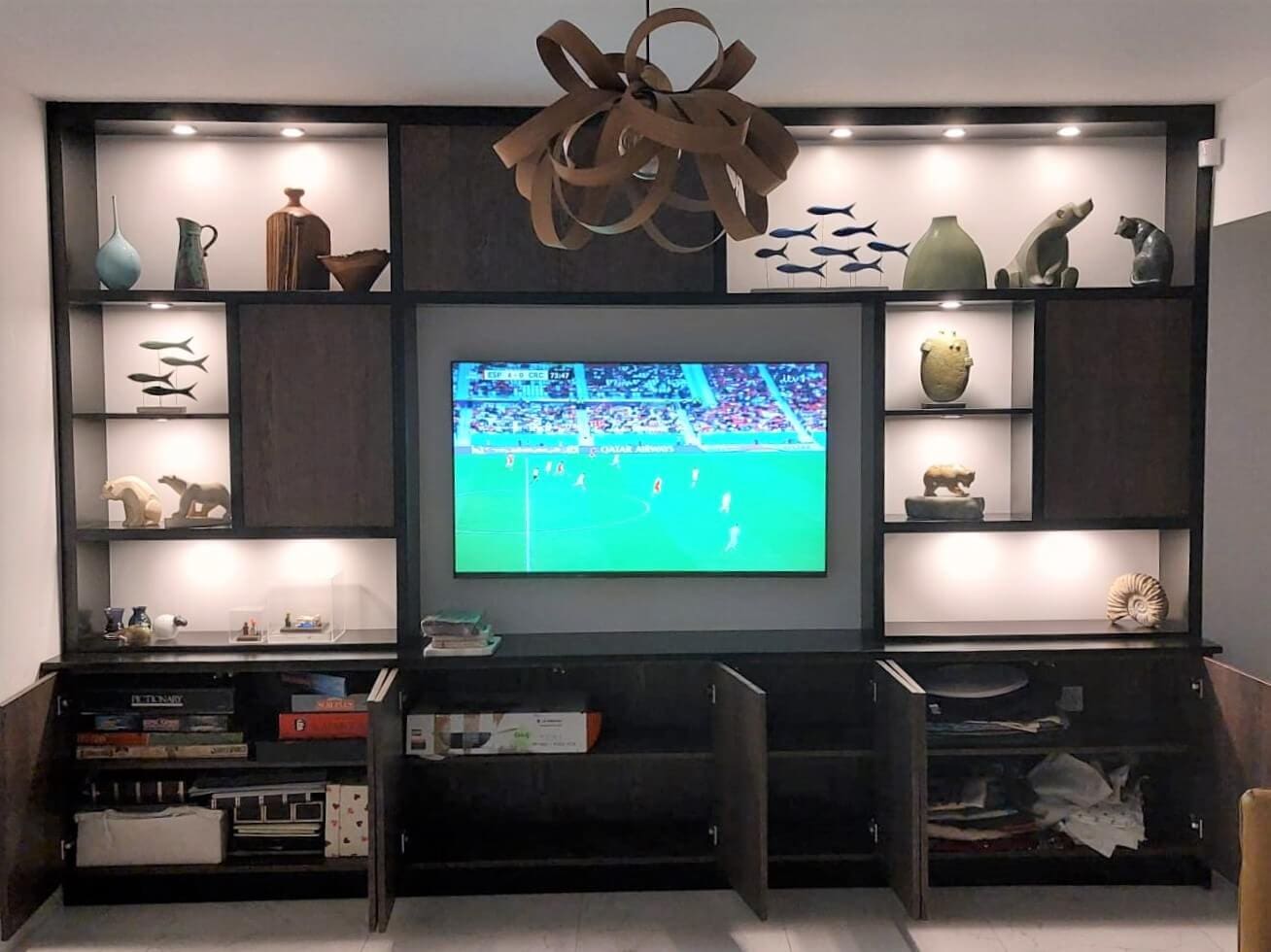 Custom Made Media Centres with Illuminated Shelves